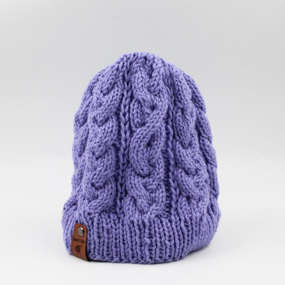 Handmade Hand Knit Lavender Blue Purple Cable Knit Summit Hat
